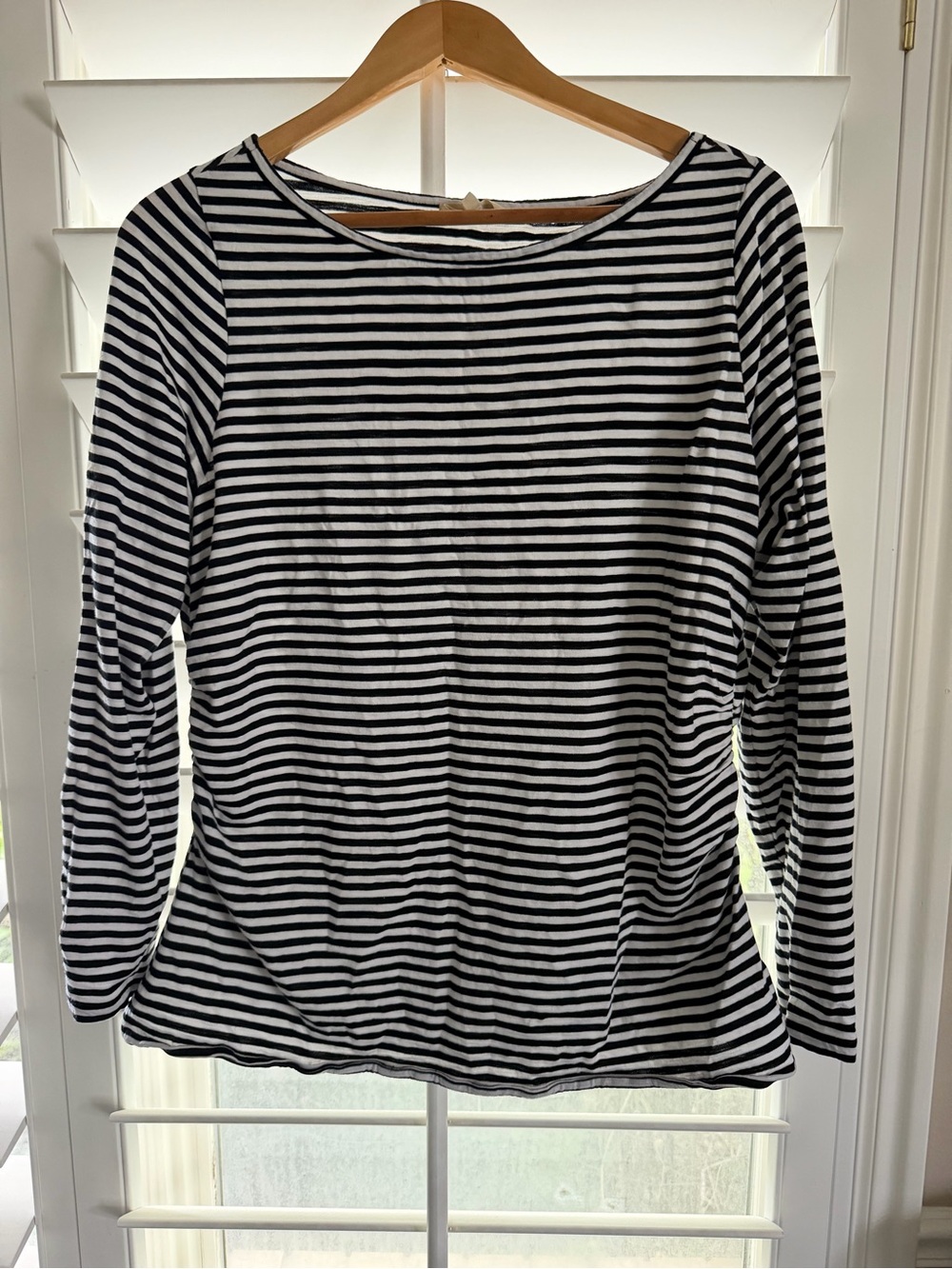 Madewell Crew Ruched Black & White Striped Long-Sleeve in Soft Slub XL
